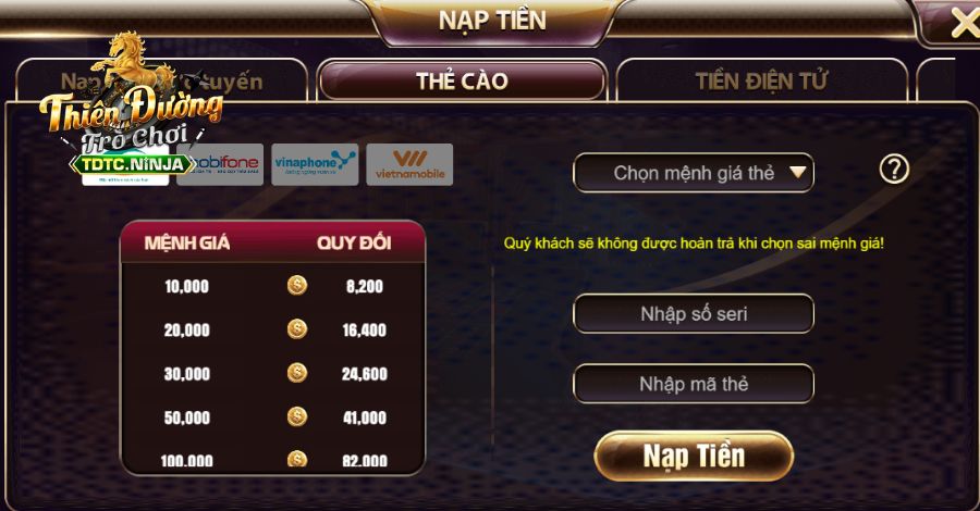 Bạn giao dịch nạp tiền thông qua nhiều hình thức